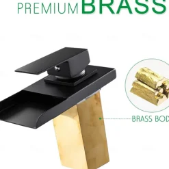 Bathroom Sink Faucet with Supply Hose,LED Waterfall Spout Single Handle Single Hole Vessel Lavatory Faucet,Slanted Body Basin Mixer Tap