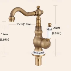 Bathroom Sink Faucet,Antique Brass Retro Style Single Handle One Hole Standard Spout Rotatable Faucet Set with Ceramic Handle and Hot/Cold Water