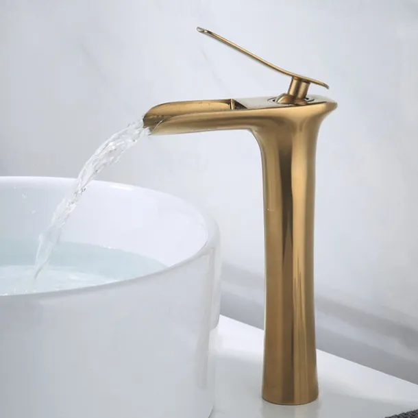 Bathroom Sink Faucet,Brass Waterfall Centerset Single Handle One Hole Bath Taps