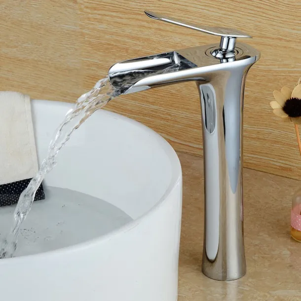 Bathroom Sink Faucet,Brass Waterfall Centerset Single Handle One Hole Bath Taps