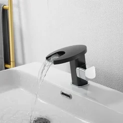 Bathroom Sink Faucet,LED Waterfall Temperature Controlled 3-Colors Electroplated Centerset Single Handle One Hole Bath Taps
