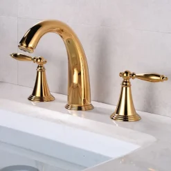 Bathroom Sink Faucet,Widespread Brass Two Handles Three Holes Bathroom Faucet with Valve and Hot/Cold Switch
