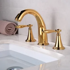 Bathroom Sink Faucet,Widespread Brass Two Handles Three Holes Bathroom Faucet with Valve and Hot/Cold Switch