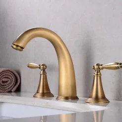 Bathroom Sink Faucet,Widespread Brass Two Handles Three Holes Bathroom Faucet with Valve and Hot/Cold Switch