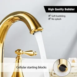 Bathroom Sink Faucet,Widespread Brass Two Handles Three Holes Bathroom Faucet with Valve and Hot/Cold Switch