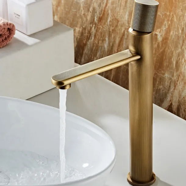 Bathroom Sink Mixer Faucet Single Knob, Vintage Mono Basin Taps Brass Deck Mounted, Monobloc Single Handle One Hole Vessel Water Tap with Hot Cold Water Hose Washroom