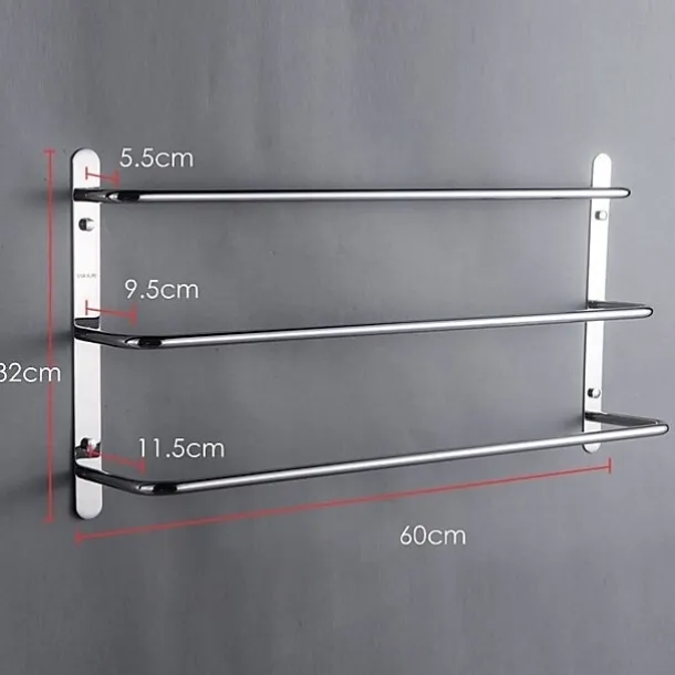 Bathroom Towel Bar Chrome Multilayer New Design Stainless Steel Bath 3 Rods Towel Rack Wall Mounted Silvery 1pc