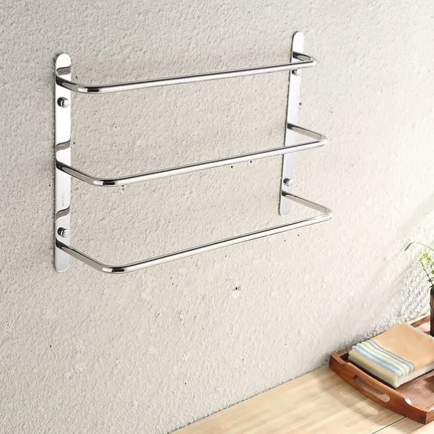 Bathroom Towel Bar Chrome Multilayer New Design Stainless Steel Bath 3 Rods Towel Rack Wall Mounted Silvery 1pc