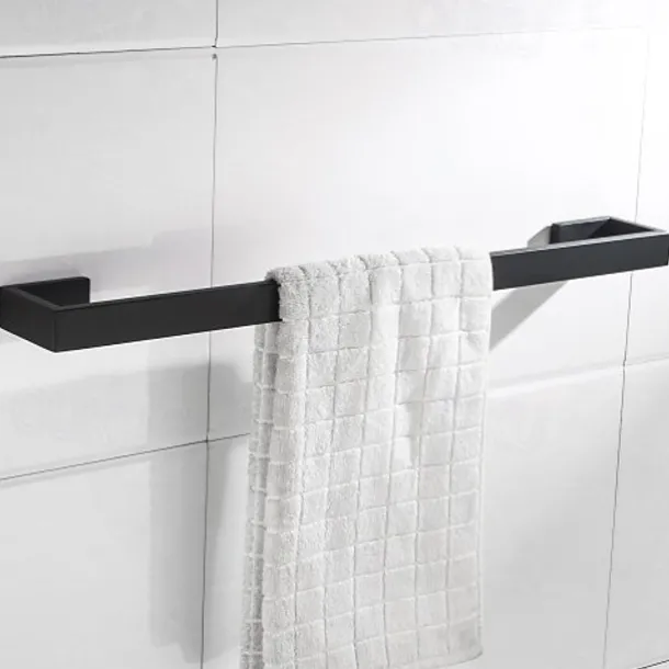 Bathroom Towel Bar 50cm/60cm, Towel Rack Wall Mount Bath Towel Holder, Bath Towel Hanger Stainless Steel Brushed Finished Bathroom Accessories Towel Rail Single Bar,(Black/Brushed Nickel/Chrome)