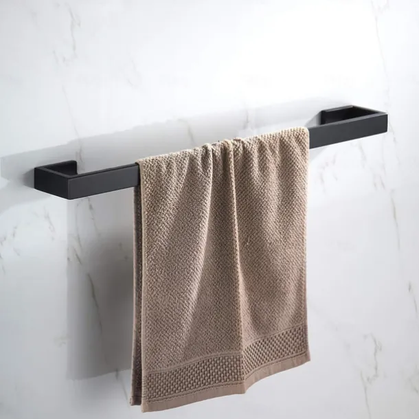 Bathroom Towel Bar 50cm/60cm, Towel Rack Wall Mount Bath Towel Holder, Bath Towel Hanger Stainless Steel Brushed Finished Bathroom Accessories Towel Rail Single Bar,(Black/Brushed Nickel/Chrome)