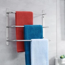 Bathroom Towel Bar Multilayer Bathroom Shelf Contemporary Polished Stainless Steel Bathroom 3-tier Towel Bar Wall Mounted 45/60 cm