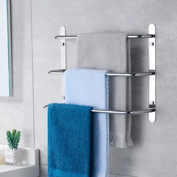 Bathroom Towel Bar Multilayer Bathroom Shelf Contemporary Polished Stainless Steel Bathroom 3-tier Towel Bar Wall Mounted 45/60 cm