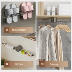 Bathroom Towel Bar Perforated Free Space Aluminum Towel Rack Extremely Simple Light Luxurious Towel Storage