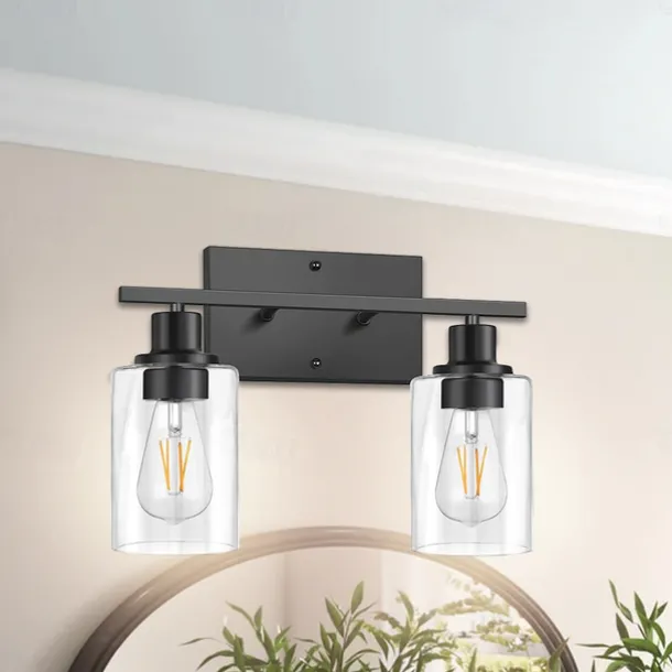 Bathroom Vanity Light Fixture, Matte Black Gold Finish Wall Sconce, Modern Wall Sconce with Bubble Glass Shade, Vintage Wall Sconce, For Mirror, Living Room, Bedroom, Hallway, E26 Base 110-240V