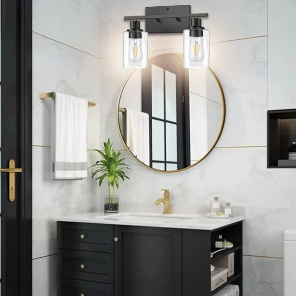 Bathroom Vanity Light Fixture, Matte Black Gold Finish Wall Sconce, Modern Wall Sconce with Bubble Glass Shade, Vintage Wall Sconce, For Mirror, Living Room, Bedroom, Hallway, E26 Base 110-240V