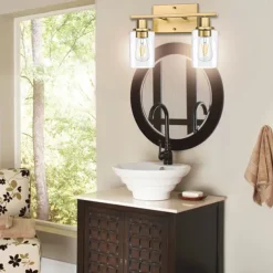 Bathroom Vanity Light Fixture, Matte Black Gold Finish Wall Sconce, Modern Wall Sconce with Bubble Glass Shade, Vintage Wall Sconce, For Mirror, Living Room, Bedroom, Hallway, E26 Base 110-240V