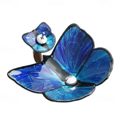 Bathroom Vessel Sink Butterfly Shape Artistic Tempered Glass Vessel Sink Vessel Bowl Sink Countertop Vanity Vessel Sink with Waterfall Faucet and Pop Up Drain Combo