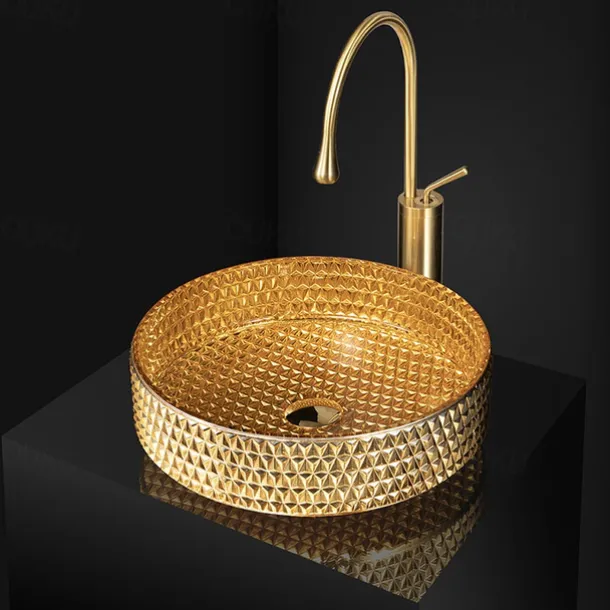 Bathroom Vessel Sink Round Contemporary Plating Glass Vessel Sink And Chrome Finish Waterfall Faucet Combo