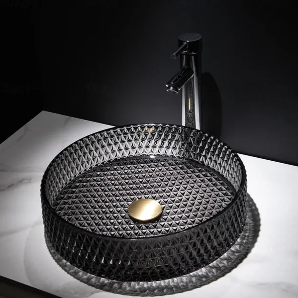 Bathroom Vessel Sink with Chrome Faucet,Wash Basin Glass Countertop Cylinder Wash Basin Hand Washbasin Worktop Installation Glass Basin Set with Chrome Brass Tap