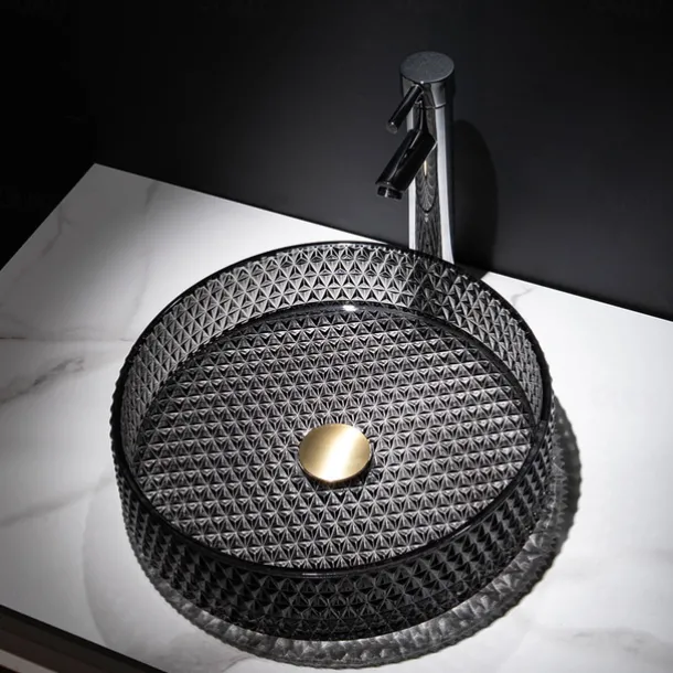 Bathroom Vessel Sink with Chrome Faucet,Wash Basin Glass Countertop Cylinder Wash Basin Hand Washbasin Worktop Installation Glass Basin Set with Chrome Brass Tap