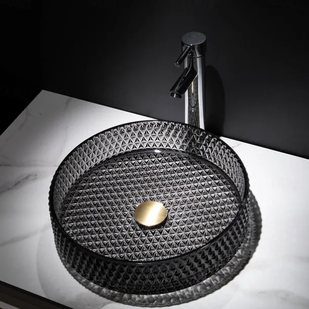 Bathroom Vessel Sink with Chrome Faucet,Wash Basin Glass Countertop Cylinder Wash Basin Hand Washbasin Worktop Installation Glass Basin Set with Chrome Brass Tap