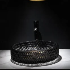 Bathroom Vessel Sink with Chrome Faucet,Wash Basin Glass Countertop Cylinder Wash Basin Hand Washbasin Worktop Installation Glass Basin Set with Chrome Brass Tap