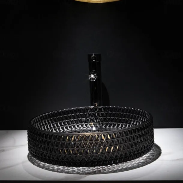 Bathroom Vessel Sink with Chrome Faucet,Wash Basin Glass Countertop Cylinder Wash Basin Hand Washbasin Worktop Installation Glass Basin Set with Chrome Brass Tap