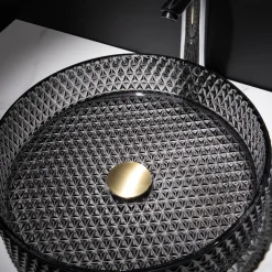 Bathroom Vessel Sink with Chrome Faucet,Wash Basin Glass Countertop Cylinder Wash Basin Hand Washbasin Worktop Installation Glass Basin Set with Chrome Brass Tap