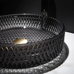 Bathroom Vessel Sink with Chrome Faucet,Wash Basin Glass Countertop Cylinder Wash Basin Hand Washbasin Worktop Installation Glass Basin Set with Chrome Brass Tap