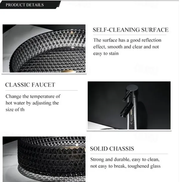 Bathroom Vessel Sink with Chrome Faucet,Wash Basin Glass Countertop Cylinder Wash Basin Hand Washbasin Worktop Installation Glass Basin Set with Chrome Brass Tap