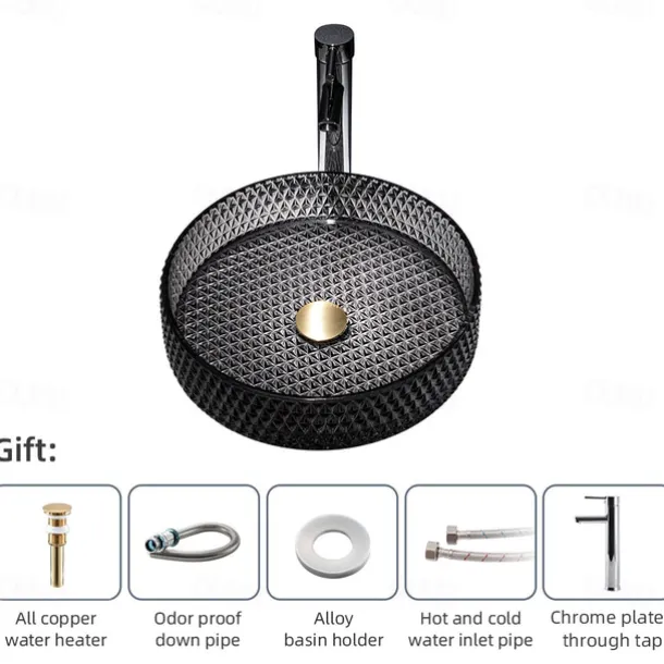 Bathroom Vessel Sink with Chrome Faucet,Wash Basin Glass Countertop Cylinder Wash Basin Hand Washbasin Worktop Installation Glass Basin Set with Chrome Brass Tap