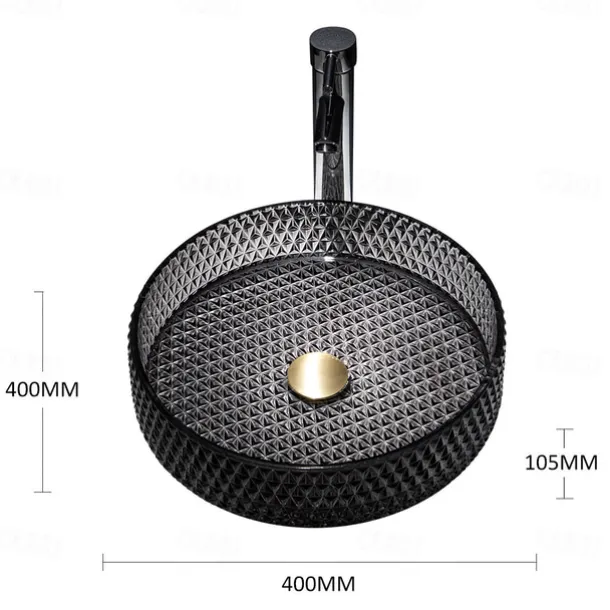 Bathroom Vessel Sink with Chrome Faucet,Wash Basin Glass Countertop Cylinder Wash Basin Hand Washbasin Worktop Installation Glass Basin Set with Chrome Brass Tap