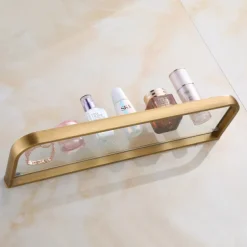 Bathroom Wall Mounted Single Layer Rectangle Glass Shelf Antique Brass Finish Bathroom Storage Bathroom Accessories Holder