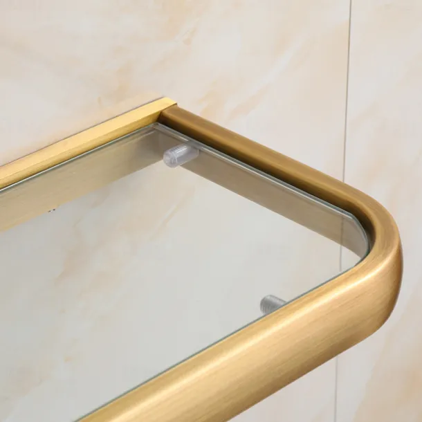 Bathroom Wall Mounted Single Layer Rectangle Glass Shelf Antique Brass Finish Bathroom Storage Bathroom Accessories Holder