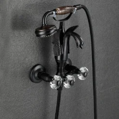 Bathtub Faucet - Contemporary Antique Brass Wall Installation Brass Valve Bath Shower Mixer Taps