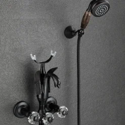 Bathtub Faucet - Contemporary Antique Brass Wall Installation Brass Valve Bath Shower Mixer Taps