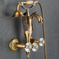 Bathtub Faucet - Contemporary Antique Brass Wall Installation Brass Valve Bath Shower Mixer Taps