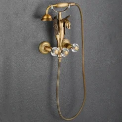 Bathtub Faucet - Contemporary Antique Brass Wall Installation Brass Valve Bath Shower Mixer Taps
