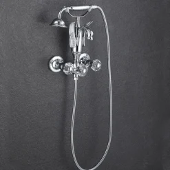 Bathtub Faucet - Contemporary Antique Brass Wall Installation Brass Valve Bath Shower Mixer Taps