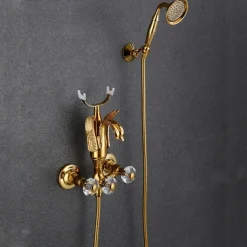 Bathtub Faucet - Contemporary Antique Brass Wall Installation Brass Valve Bath Shower Mixer Taps