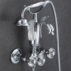 Bathtub Faucet - Contemporary Antique Brass Wall Installation Brass Valve Bath Shower Mixer Taps