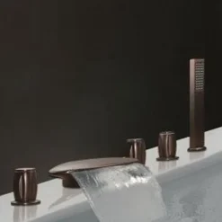 Bathtub Faucet - Contemporary Oil-rubbed Bronze Roman Tub Brass Valve Bath Shower Mixer Taps / Three Handles / Yes / Three Handles Five Holes / Waterfall / Three Handles Five Holes