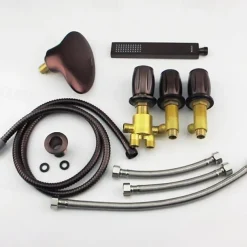 Bathtub Faucet - Contemporary Oil-rubbed Bronze Roman Tub Brass Valve Bath Shower Mixer Taps / Three Handles / Yes / Three Handles Five Holes / Waterfall / Three Handles Five Holes