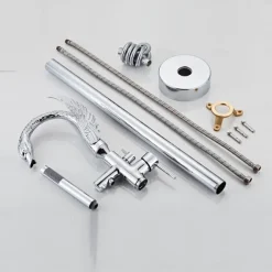 Bathtub Faucet - Contemporary Chrome Floor Mounted Ceramic Valve Bath Shower Mixer Taps