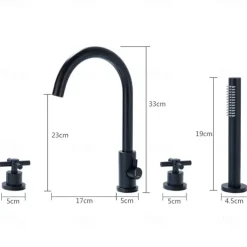 Bathtub Faucet - Contemporary Nickel Brushed Roman Tub Brass Valve Bath Shower Mixer Taps / Two Handles Four Holes