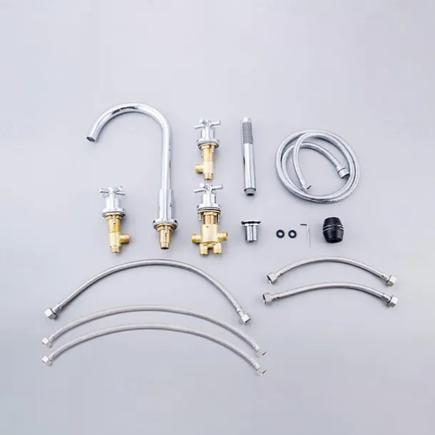 Bathtub Faucet 5 Hole Bathroom Tub Taps Deck Mounted, 3 Handle Sink Mixer Hot and Cold Bathroom Shower Faucets with Handshower Handheld Tap