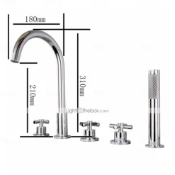 Bathtub Faucet 5 Hole Bathroom Tub Taps Deck Mounted, 3 Handle Sink Mixer Hot and Cold Bathroom Shower Faucets with Handshower Handheld Tap