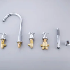 Bathtub Faucet 5 Hole Bathroom Tub Taps Deck Mounted, 3 Handle Sink Mixer Hot and Cold Bathroom Shower Faucets with Handshower Handheld Tap