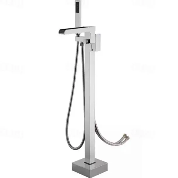 Bathtub Faucet - Minimalist Electroplated Free Standing Brass Valve Bath Shower Mixer Taps