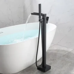 Bathtub Faucet - Minimalist Electroplated Free Standing Brass Valve Bath Shower Mixer Taps